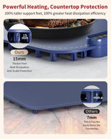 Warming Mat for Food, Upgraded Fast-Heating Electric Warming Tray with 7 Temp Levels & 8 Timers, Buffet Raised Feet & Rollable Silicone Heat Pad, Portable Food Warmer for Home, Party & Travel (Blue)