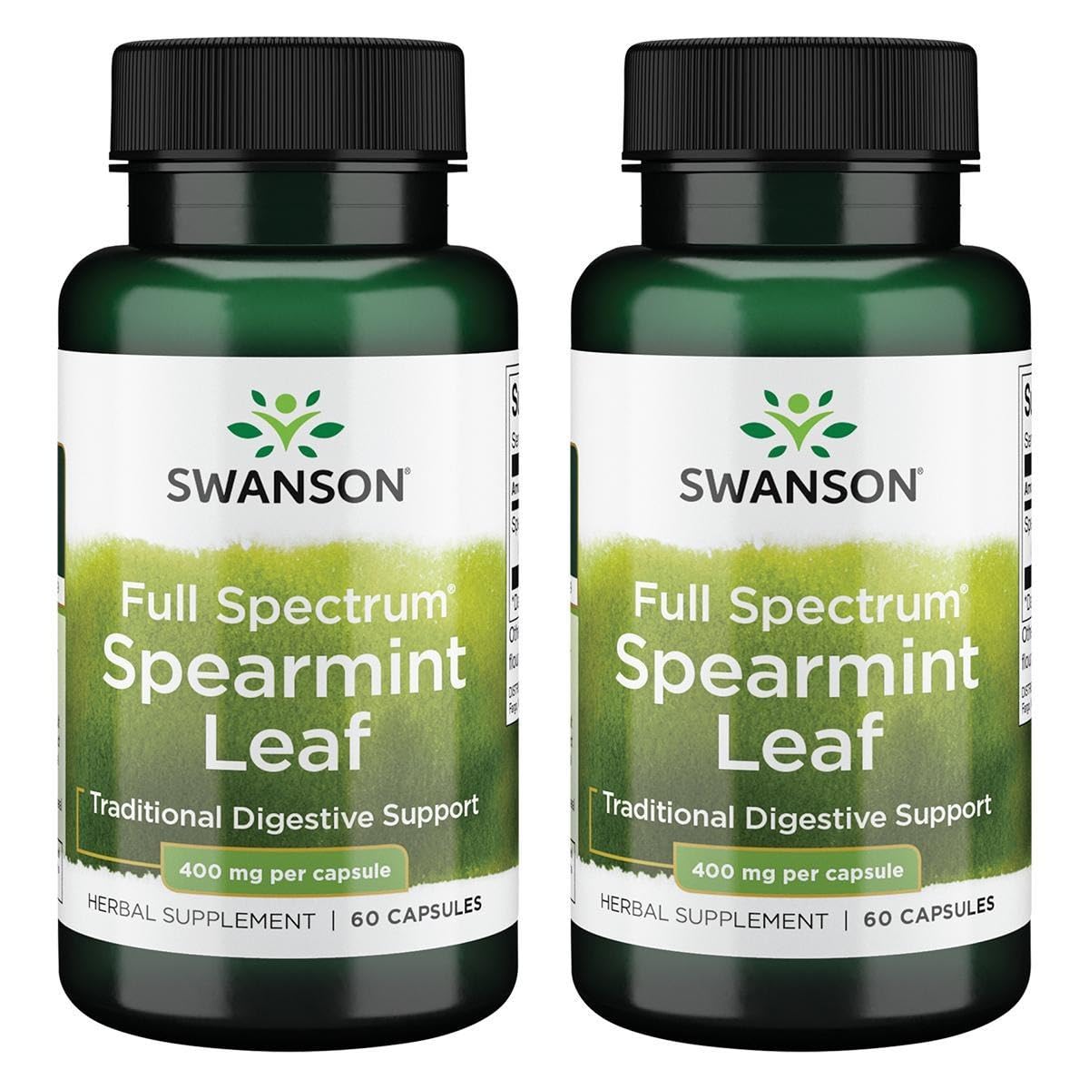 Swanson Spearmint Leaf (Mentha Spicata)-Full Spectrum Herbal Supplement Supporting Digestive Health & Mild Stomach Issues - (60 Capsules, 400mg Each) (2 Pack)