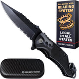 Legal Pocket Knife with Ball Bearing & Case - 5 in 1 Knife - 2.95” Serrated Blade, Glass Breaker, Seat Belt Cutter - EDC Folding Knives with Portable Clip - Tool for Tactical Camping Survival 6680 U