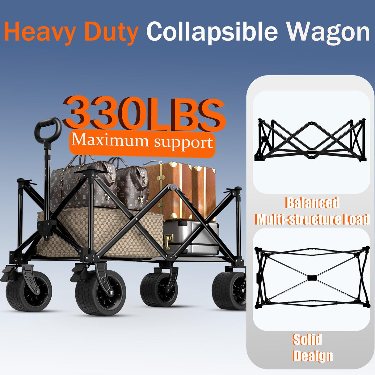 Littadeer Folding Beach Wagons Carts Foldable, 330LBS Weight Capacity