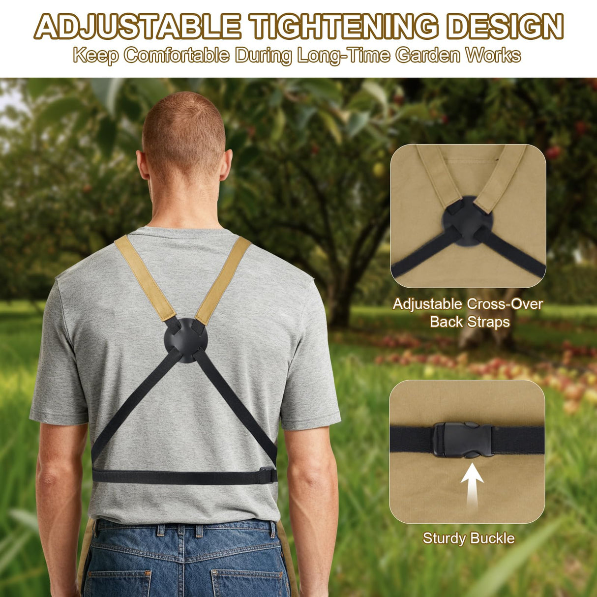 ZIOZERTT Garden Apron,Harvest Apron with Drawstring Bag and Pockets for Women and Men,Canvas Gardening Tool Belt, Gardening Gifts for Mom,Dad,Brown