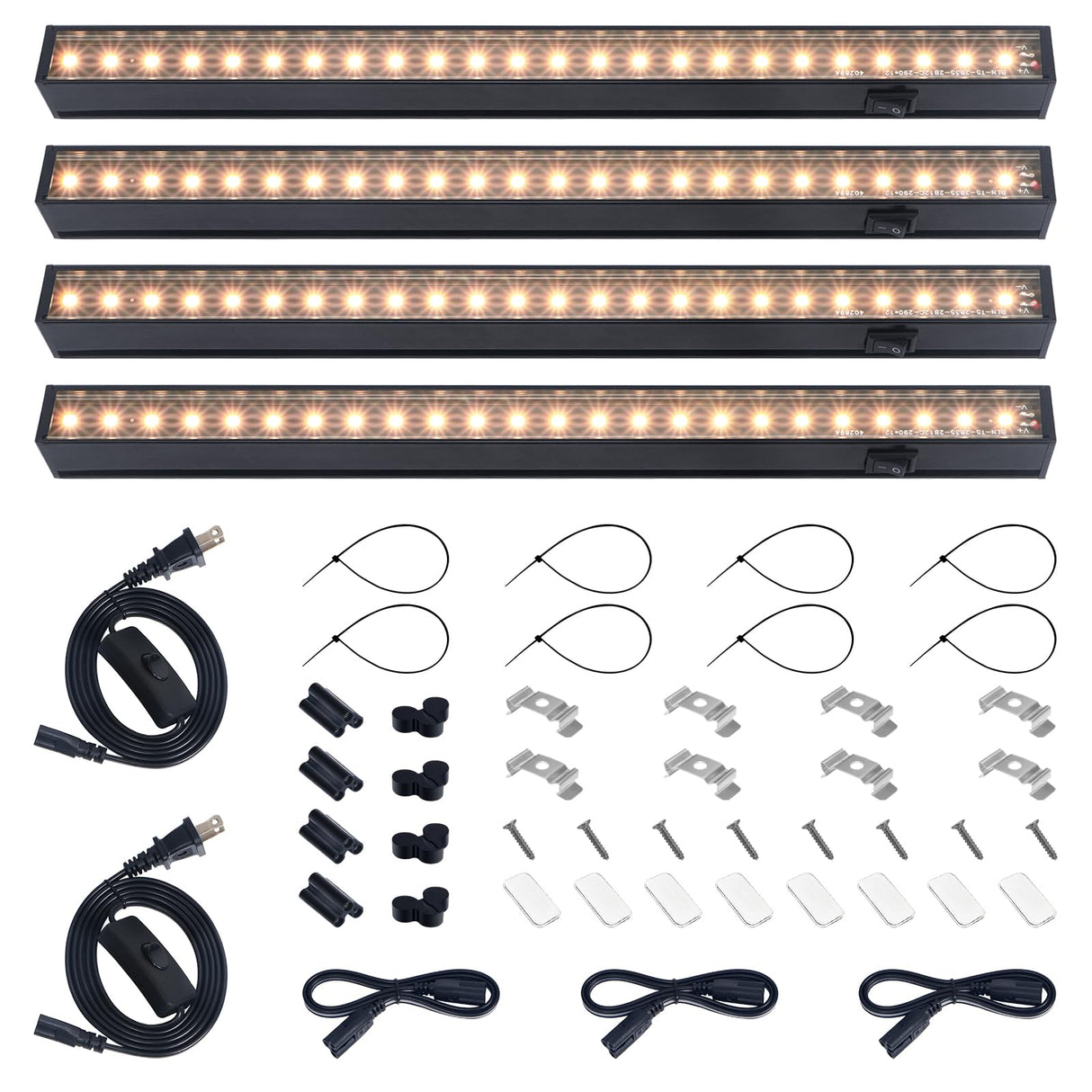 Barrina Grow Lights for Indoor Plants, Full Spectrum Sunlight, Black Cover LED Grow Light Bulbs, T5 Grow Light Strip, 1ft Plant Light for Indoor Plants Growing, 3 Mounting Modes, Yellow, 4 Packs