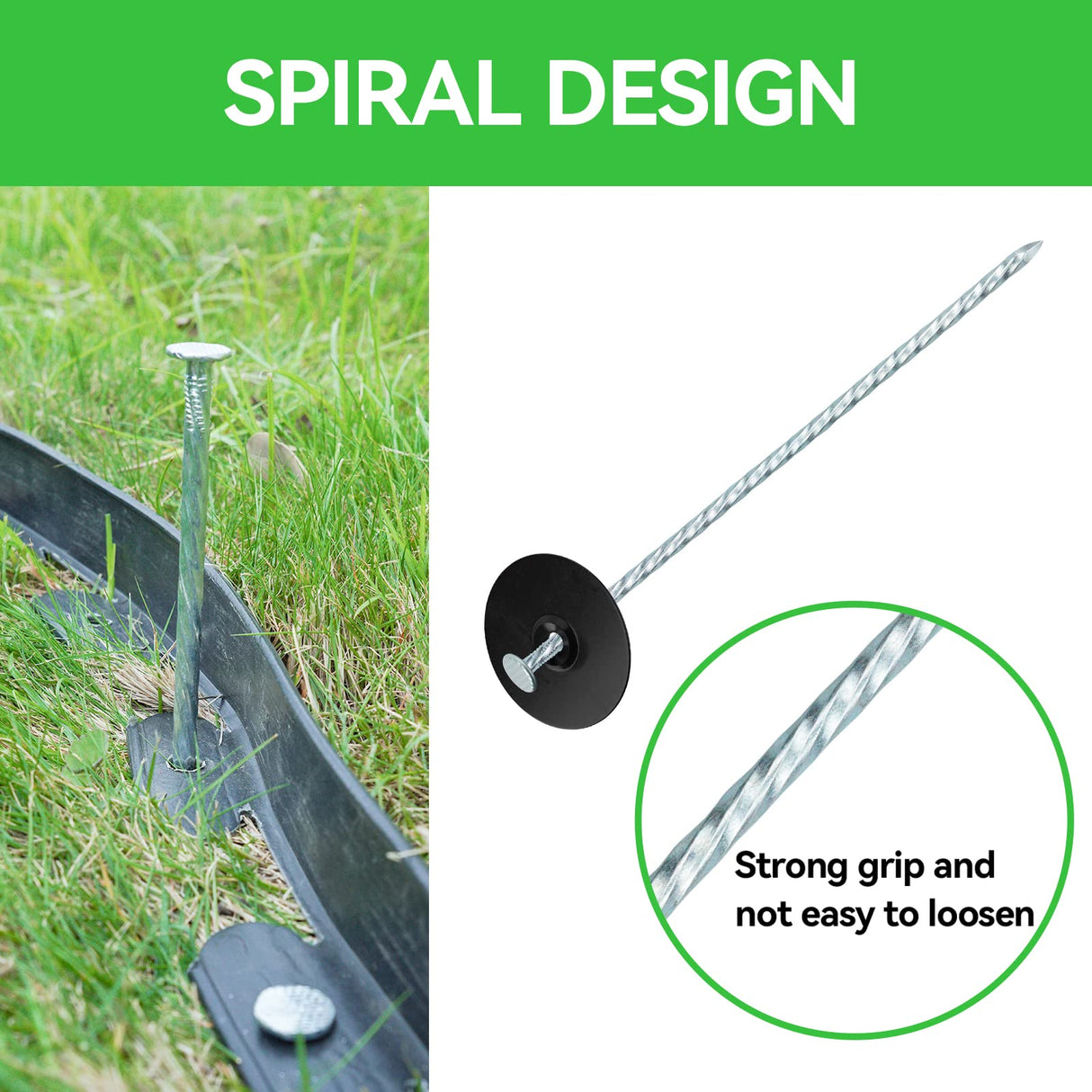 EISENSP 8 Inch Heavy Duty Landscape Stakes with Gasket Caps - 200 Sets Galvanized Spiral Garden Spikes Kit for Securing Weed Barrier Fabric, Artificial Turf, Tent and More