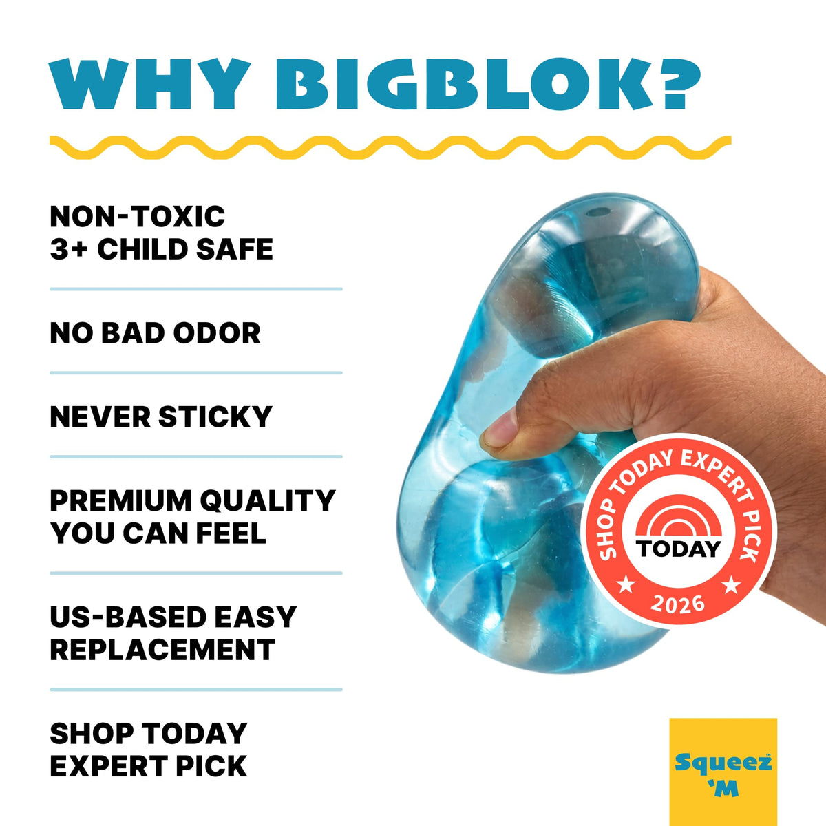 Original BigBlok Premium Stress Cube, Squishy Fidget Toy, Kids & Adults