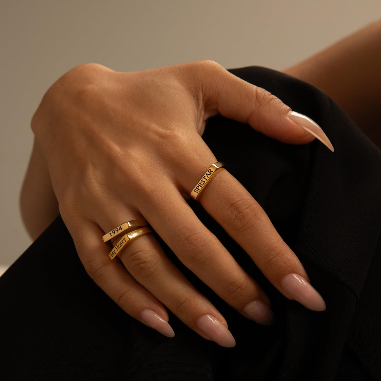 Custom Signet Rings for Women, Engraved Name Rings with Roman Numerals