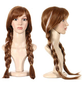 ANOGOL Hair Cap+ Brown Pigtail Princess Wig for Women Braided Brown Cosplay Wigs Auburn Highlighted Braids Women Hair for Princess Costume Cosplay Party Double Braids Anna Wig for Halloween Christmas