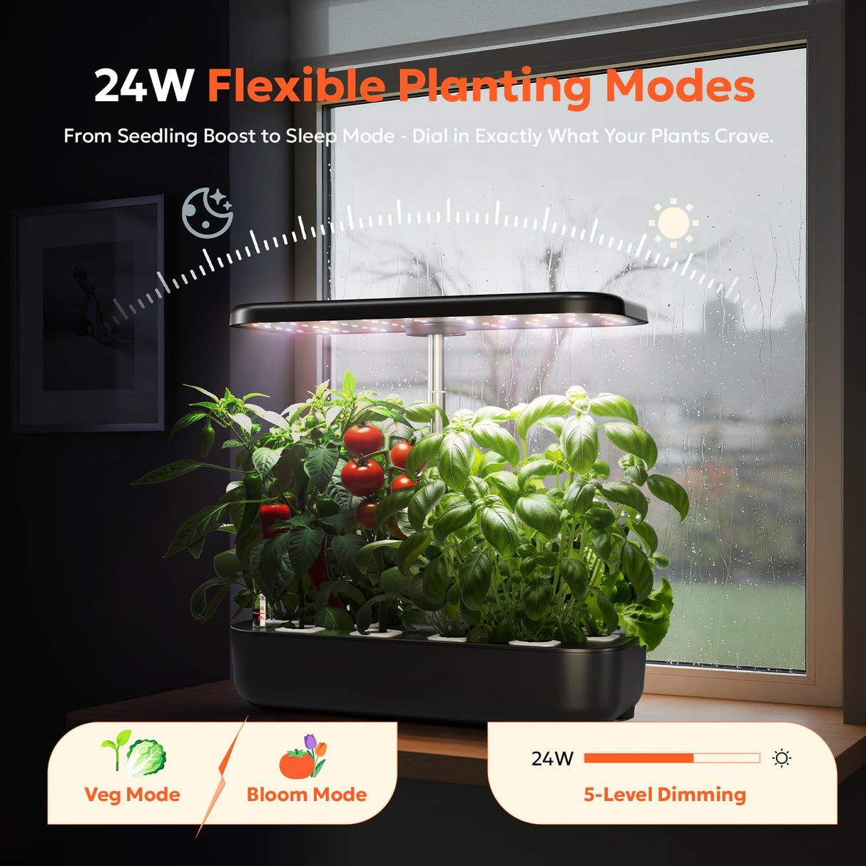 owltron Hydroponics Growing System Kit, 12 Pods Indoor Herb Garden with 24W LED Grow Light Full Spectrum, Planting Height Up to 20", Quiet Water Pump, Indoor Gardening for Gifts, Kitchen, Black