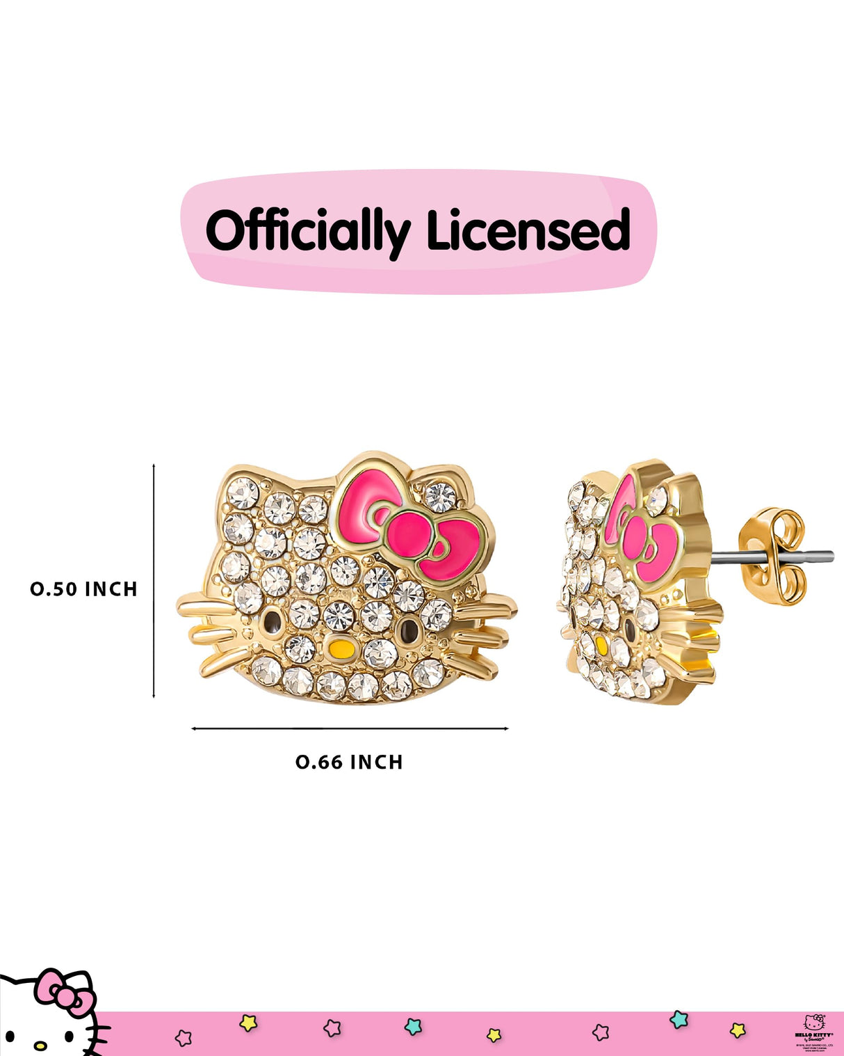 Sanrio Pave Crystal Hello Kitty Stud Earrings for Women Official License