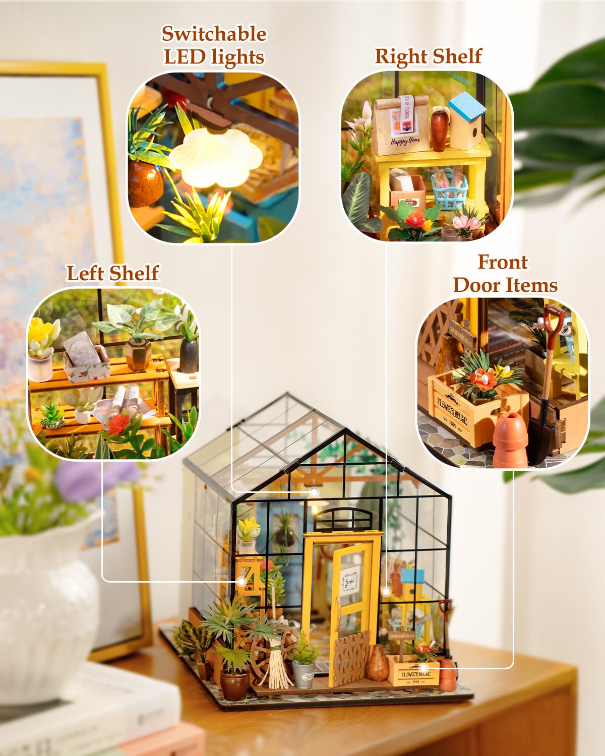 Rowood Miniature House Kit, DIY Miniature Greenhouse Dollhouse Kits for Adults, Mayberry Street Miniatures, Wooden Crafts for Adults, Gifts on Birthday Christmas - Cathy's Flower House