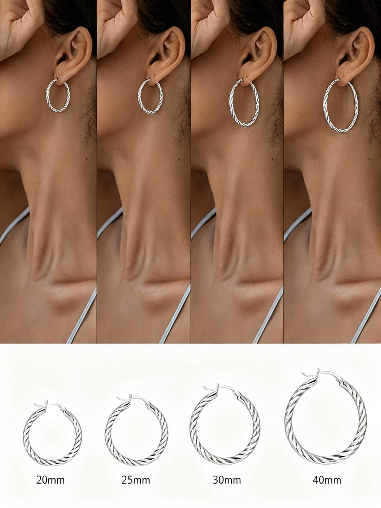S925 Sterling Silver Minimalist Geometric Twist Circle Hoop Earrings - Durable, Hypoallergenic, and Nickel-Free Jewelry (silver, 20mm)