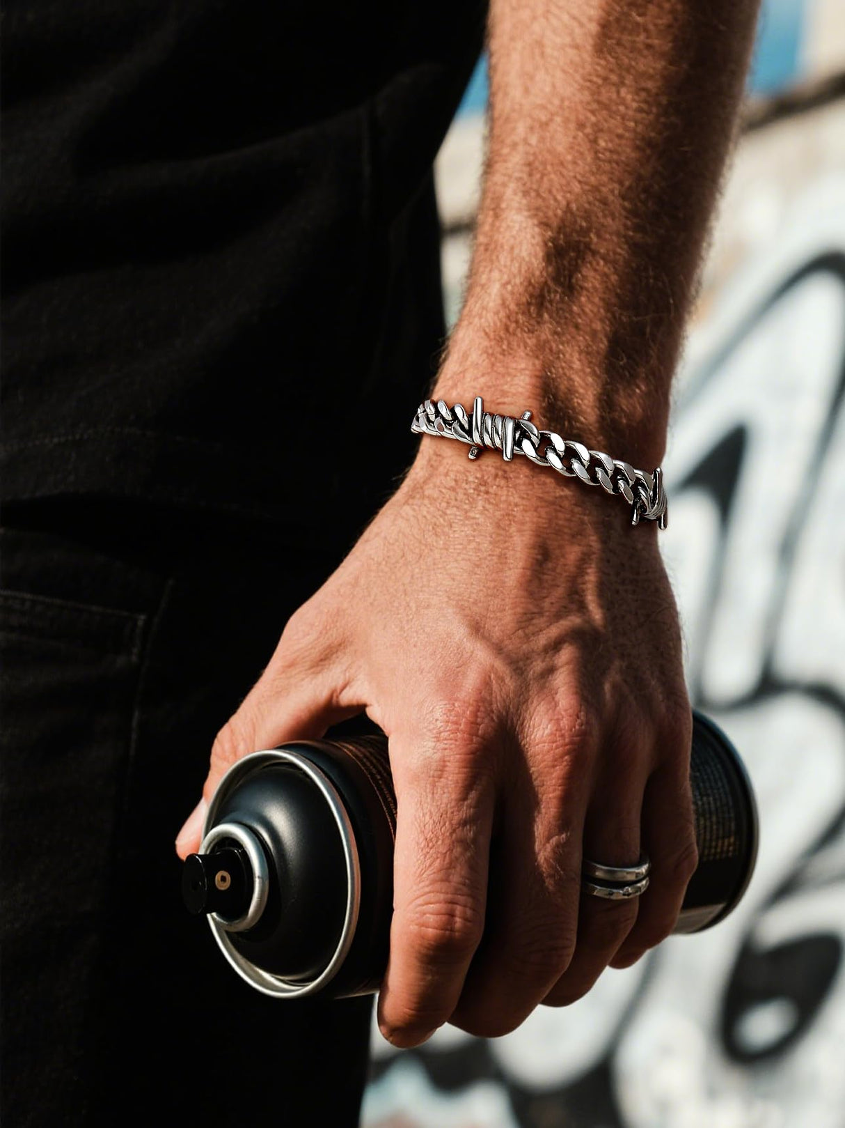 Bestyle Stainless Steel Barbed Wire Bracelets 9mm Thick Heavy Men Hand Chain Unisex Silver Cuban Chain Bracelet Punk Gothic Bracelets for Men Women