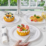 WDF 120PCS Plastic Christmas Plates White Silver Rim - Disposable Plates including 60PCS for Dinner 10.25inch, 60 Salad/Dessert Plates 7.5inch Heavy Duty Wedding