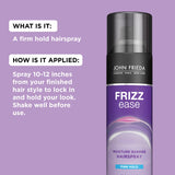 John Frieda Frizz Ease Moisture Barrier Hairspray, Firm Hold Hairspray, Seals Out Humidity, Fights Frizz All Day, Heat Protectant, Long-Lasting Hold for Sleek Styles, 2 Oz, Pack of 12