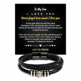 Men's Black Braided Leather Bracelet, Engraved "Love You Forever" 8.3in
