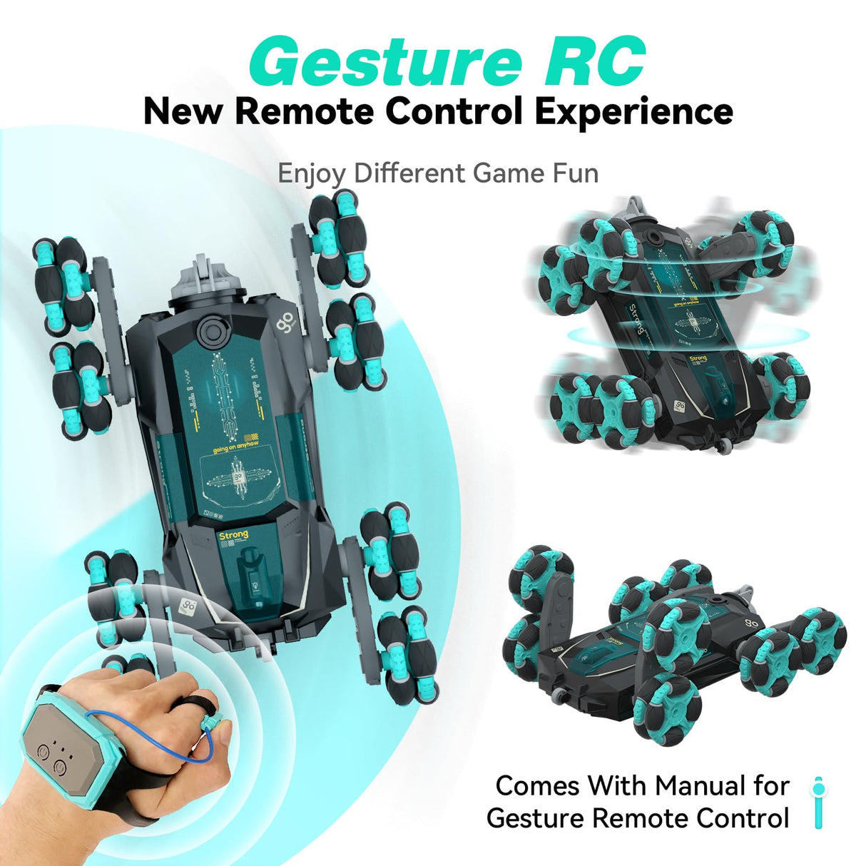 Opmind 8WD Hand Controlled RC Stunt Car, Gesture Sensing Remote Control Crawler Car for Boys Age 8-13, 2.4Ghz Climbing Toys for Kid 6-10 11 12 Year Old, Christmas Birthday Gifts for Boys Girls