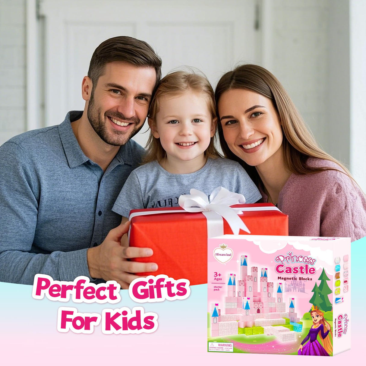 Hiwawind 64 Pcs Magnetic Blocks-Princess Castle Collection World,Magnetic Building Blocks for 3+ Year Old Boys & Girls, Creative STEM Sensory Toys,Christmas Birthday Gifts for Kids Ages 3-8