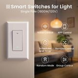 GHome Smart Switches for Lights, WiFi Smart Light Switch Works with Alexa and Google Home, Neutral Wire Required, 2.4Ghz WiFi Light Switch with APP Control, Single Pole Smart Switch, 3