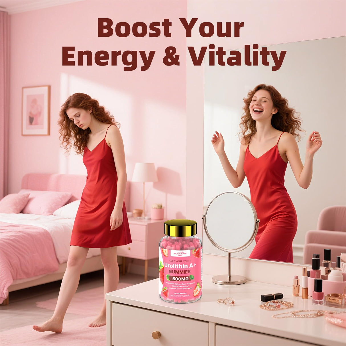 HEALOADING Urolithin A Supplement Gummies 500MG：Urolithin A+ Supplement for Healthy Aging Antioxidants and Mitochondrial Support，Non-GMO Vegan Friendly(60 Count)