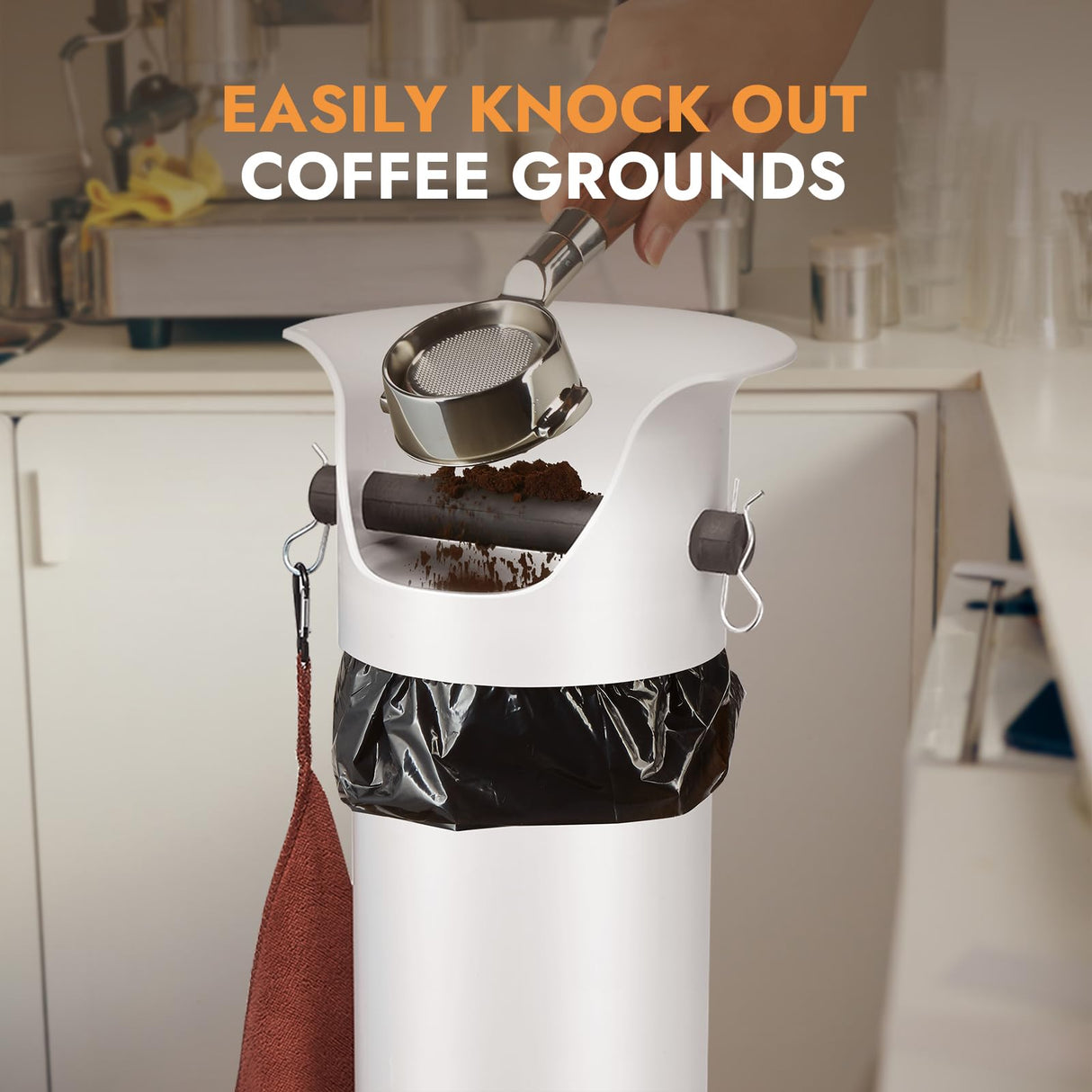 CURTA Espresso Coffee Knock Box with Garbage Bags(30Pcs), Commercial Knock Box for Coffee Grounds, Coffee Shop Kitchen Bar, White, Extra Large Collection Dump Bin