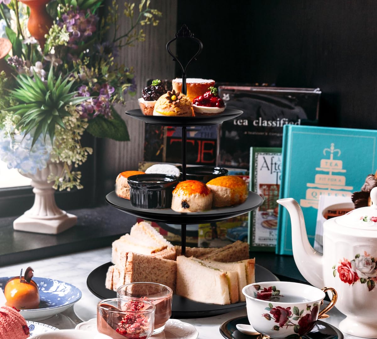 Lucky Will Black Tiered Dessert Serving Tray for Kid's Party Supplies Favors 3 Tier Cupcake Cake Stand for Birthday Tea Afternoon Halloween Christmas Candy Bar