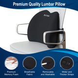 QUTOOL Lumbar Support Pillow for Office Chair, Memory Foam Low Back Support,Back Pain Relief, Ergonomic Large Back Cushion for Desk Chair,Gaming Chair,Adjustable Strap and Washable Cover
