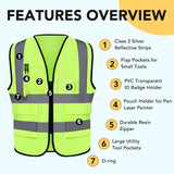 XPCARE 10-Pack Hi Vis Reflective Safety Vest with Pockets, Green High Reflective Strips Zipper Work Vest for Men and Women(X-Large)