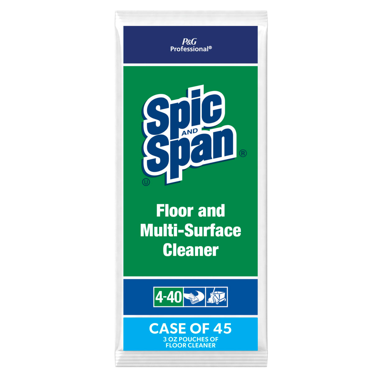 Spic and Span Professional Bulk Floor and Multi-Surface Concentrate Cleaner for Commercial Use, 1 Packet Makes 4 Gallons, 3 oz. Packet (Case of 45)