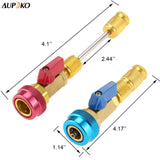 R134A R12 Valve Core Quick Remover Installer, Air Conditioning Adjustable High Pressure (Red) and Low Pressure (Blue) Valve Core Tool, 2 Pack
