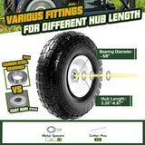 QILINGLORY 4.10/3.50-4 Flat Free Tire and Wheel, 10" Solid Tire with 5/8" bearing bore, Replacement for Gorilla Cart,Hand Truck, Dolly, Wheelbarrow, 500 lbs Load Capacity (10 Inch, 2-Pack)