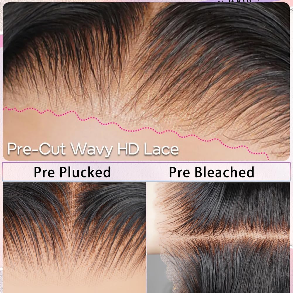 Glueless Curly Wigs Human Hair 7x5 Wear and Go Wig Human Hair Pre Plucked Pre Cut Black Deep Wave Closure Lace Front Wigs Human Hair 12a 220% Density Loose Curly Wig Bleached Knots for Women 28 Inch