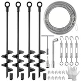 Fabulas 4 Pack 18" Ground Anchors Shed Anchor Kit with 50ft Galvanized Cable & 4 Pack Turnbuckles, Heavy Duty Ground Anchor Screw in Spiral Auger Earth Stakes for Shed Trampoline Swing Set Mobile Home