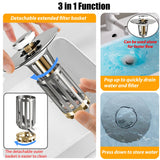 Anlige 3 in 1 Pop Up Bathroom Sink Stopper, Bathroom Sink Drain Strainer, with Removable Basket Hair Catcher, Universal Sink Plug Cover for 1.06 in to 1.6 in Drain, Brushed Nickel