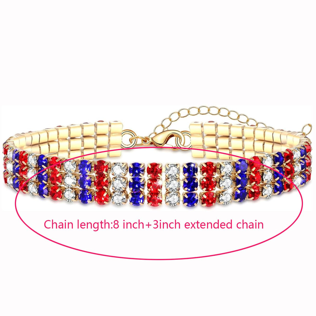4 th of July Bracelet for Women American Flag Patriotic Bracelet Sparkle Red White Blue Rhinestone Beaded Tennis Bracelet USA Trendy Fashion Jewelry Accessories Gift (red white blue rhinestone bracelet)