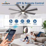 BvenuBigLite Large Ceiling Fans with Lights: Modern 72 Inch 8 Blade Outdoor Ceiling Fan with Remote APP Control - Dimmable Black Big Fan Light Indoor Reversible 6 Speed Quiet DC Motor