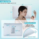 USlixury Piercing Pillow with Foam Plug - Piercing Pillow with Off Center and 4.7"X3.2" Ear Hole, Soft CertiPUR-US Memory Foam, Firm Support for Side Sleepers, Cooling, Traveling, 16"X11"X4''