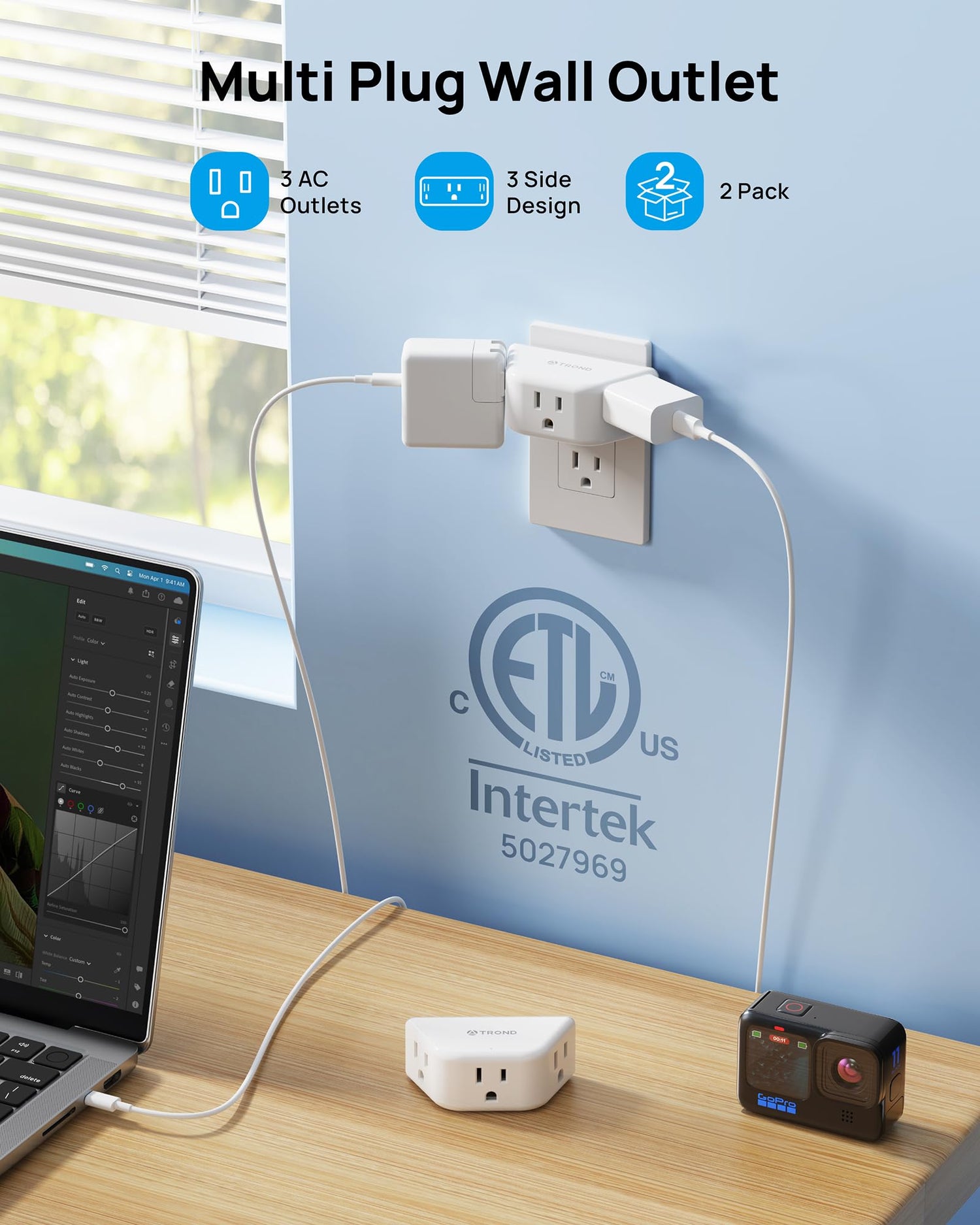TROND Multi Plug Outlet Extender 2 Pack - Electrical Wall Splitter, 3 ...