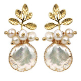 Pearl Earrings with 18k Gold Life Tree, 925 Sterling Needle & Baroque Pearl Drop Earrings for Women