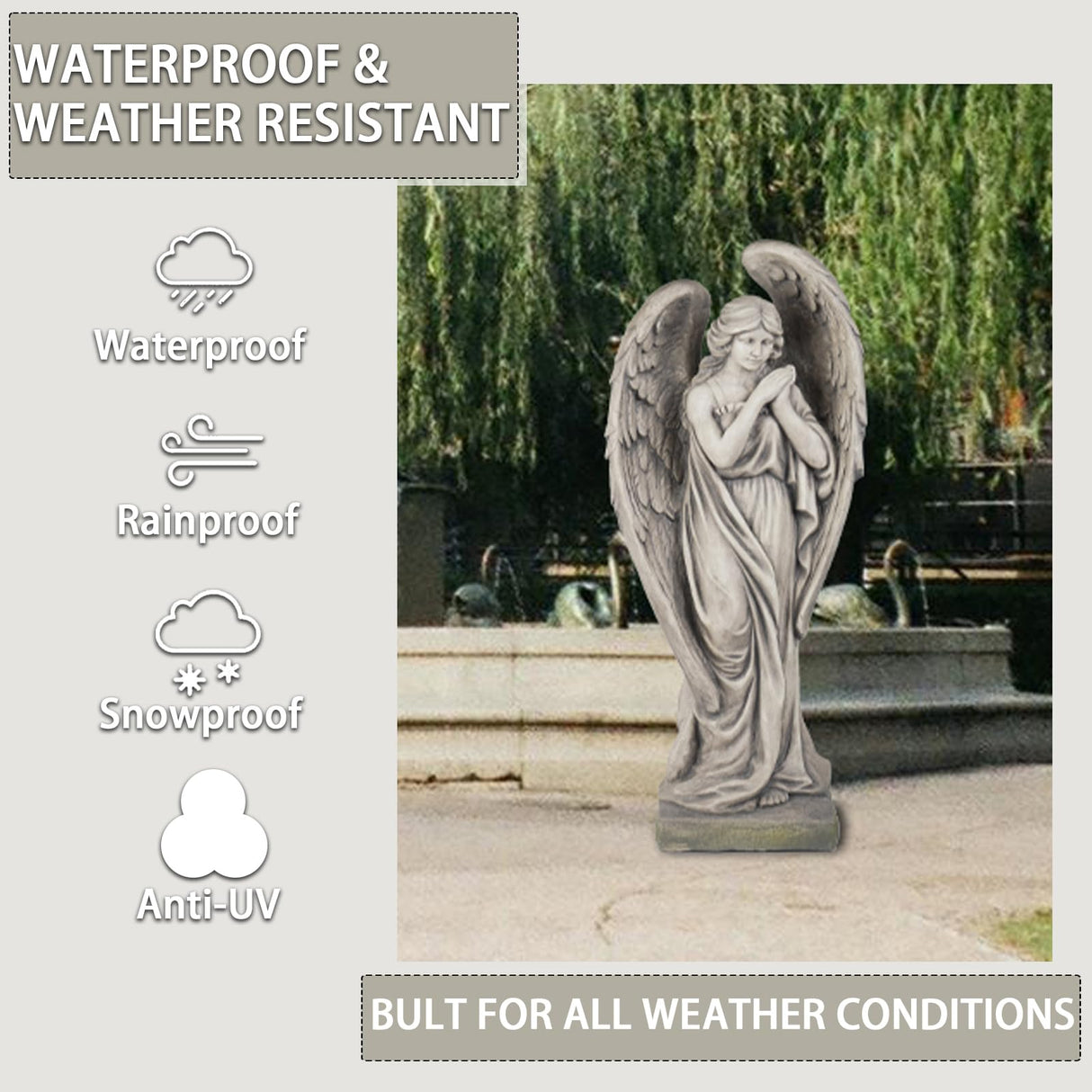 Outdoor Statues Angel Décor Garden Statue - 34 inch Large Garden Angels Outdoor Religious Statues Catholic Resin Concrete Finish Yard Patio Deck Home Entryway Hallway Sculpture 13.7*9.8*34 Inch