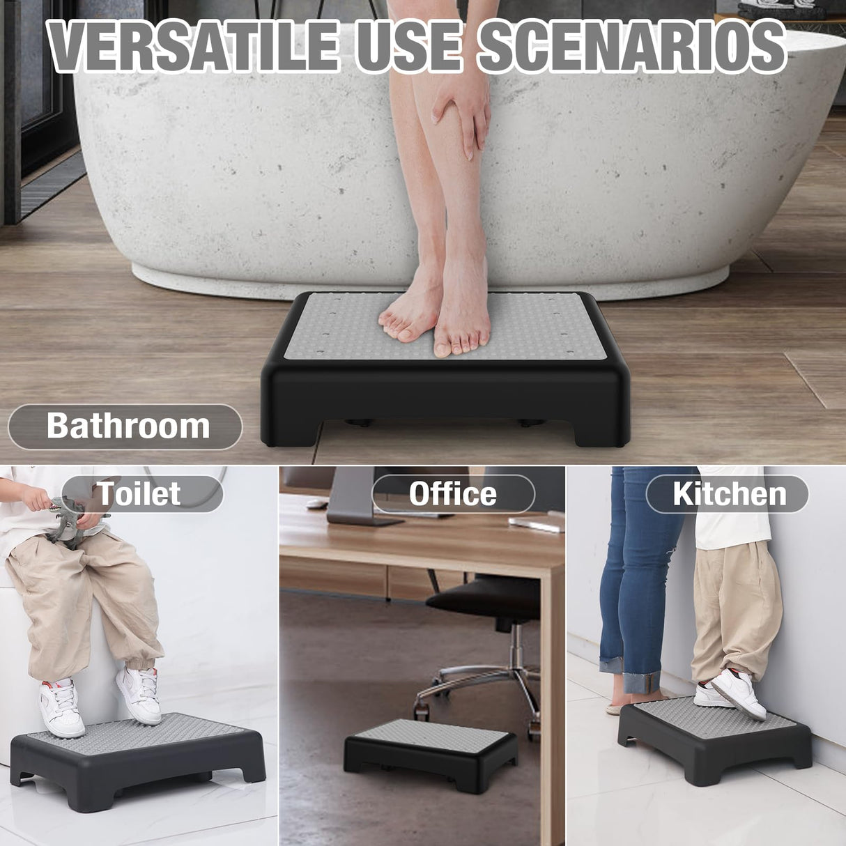 HBTower Step Stool, Mobility Step Stool for Adults & Seniors, Non-Slip Step Platform Indoor and Outdoor, Portable Step Riser, Safety Step for Car, Bedside, Office, Shower, Stairs, Grey