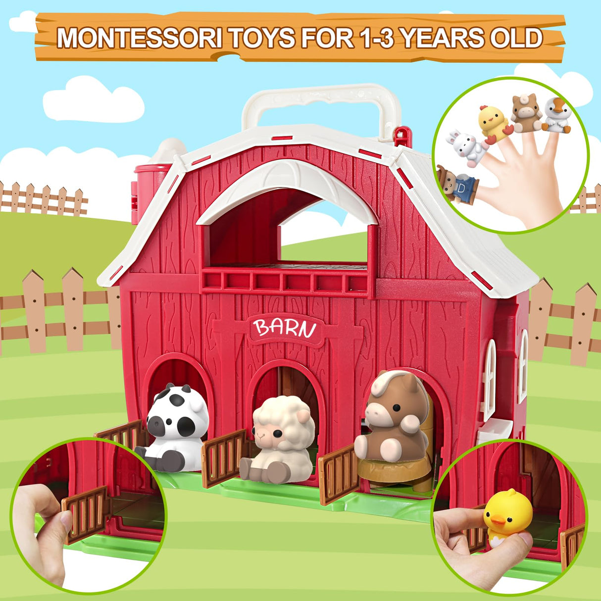 Farm Animals Big Barn Toy for 1 2 3 Year Old, Toddler Educational Montessori Toys, Farm Pretend Playset with Barn & Farmer, Christmas Birthday Easter Gift for Toddler Baby Boys Girls 1-3 Years