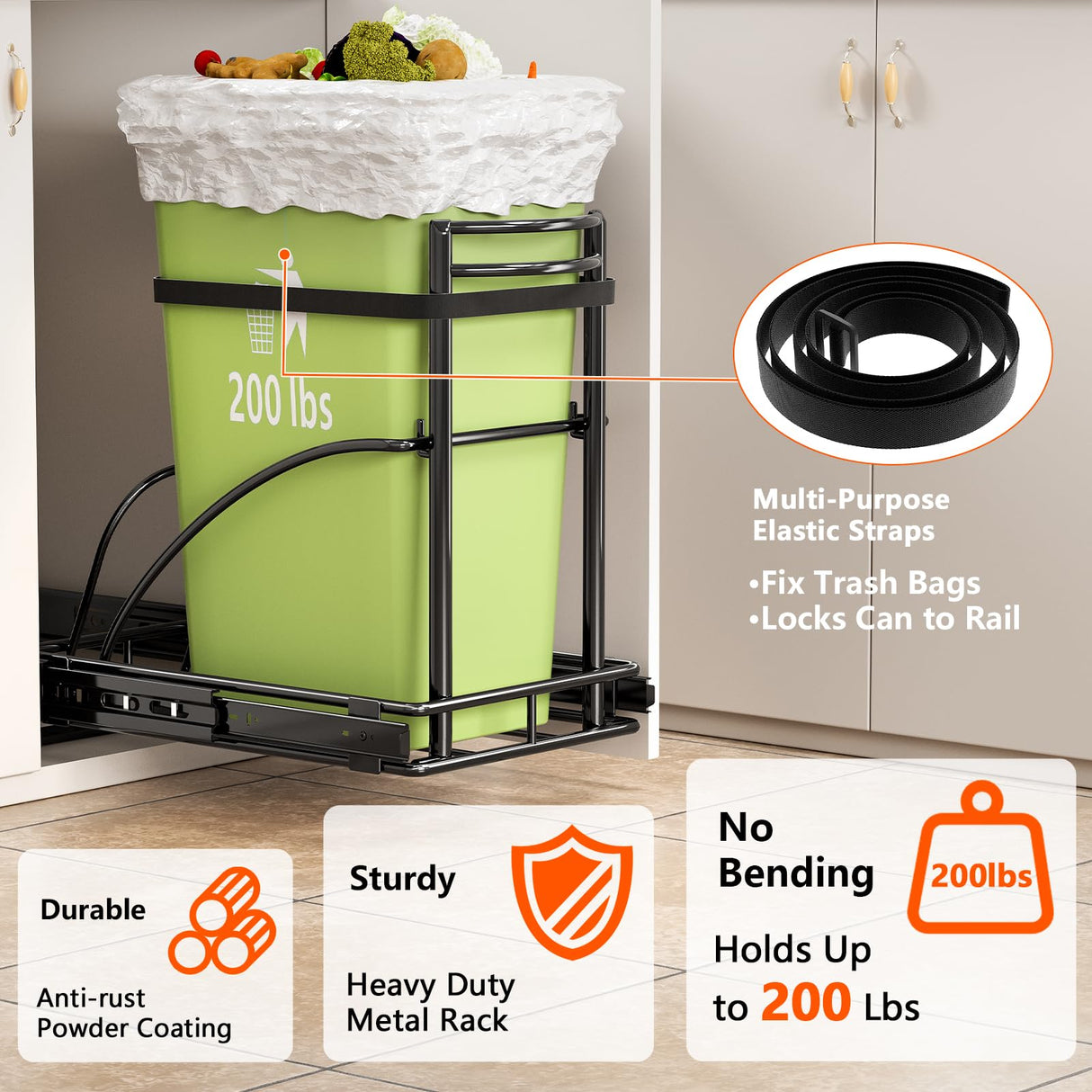 SPAXMAXTER Under Sink Trash Can Pull Out, Fits 7-13 Gal Heavy Duty Steel