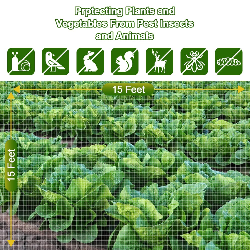 Garden Netting, 15x15Ft Plant Covers Ultra Fine Mesh Netting Pest Barrier Protection Bird Mosquito Net Plants Cover for Vegetables Fruits Flowers Crops Garden