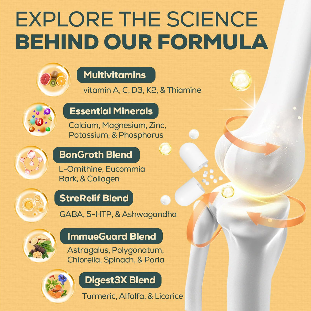 CystoRebalance 25-in 1 Bone Strength Supplement - for Natural Growth, Digestion and Stress - High Absorption - Calcium, Magnesium, Zinc, Ashwaganda and Multivitamins for Age 12+ | 60 Caps