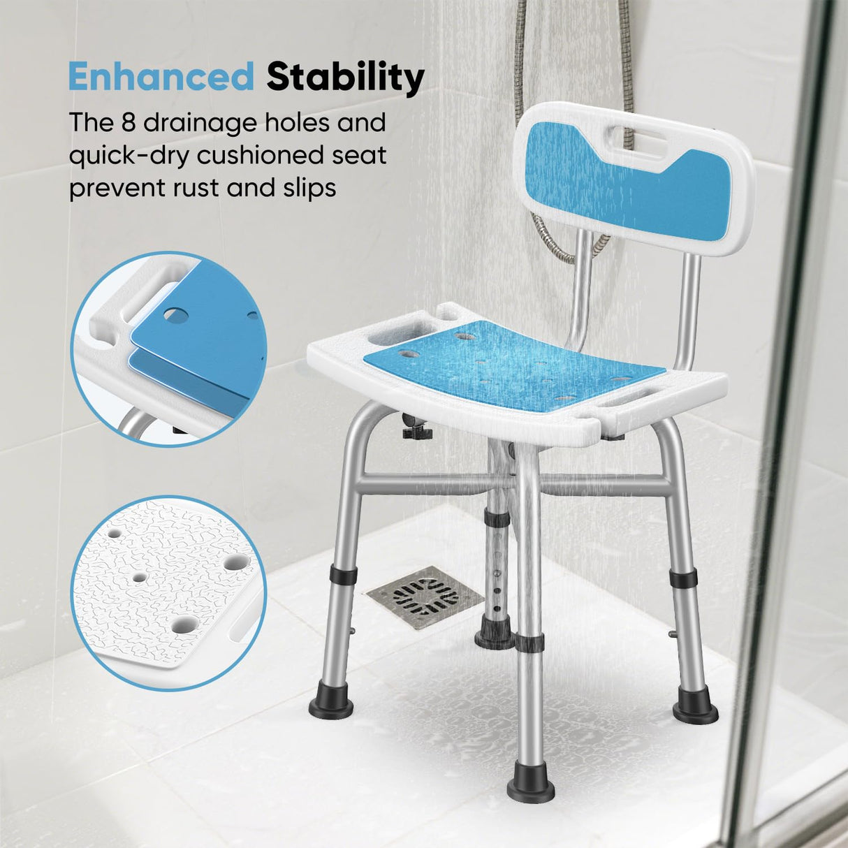 Shower Chair for Inside Shower - 500 lbs Heavy Duty Bath Bench Seat | FSA/HSA Eligible | Adjustable Height | Tool-Free Assembly Bathtub Stool for Elderly, Seniors and Disabled