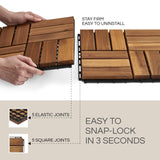 THYOI Premium Deck Tiles, Patio Flooring - Set 10 Pcs 12”x12”x0.9” Interlocking Deck Tiles, Waterproof Acacia Wood for Balcony, Backyard, Indoor & Outdoor (Golden Teak, Crossed Pattern, Square Joints)