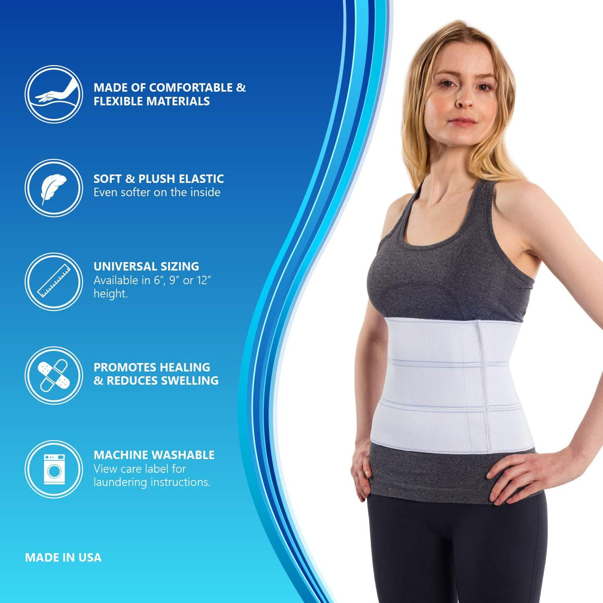 NYOrtho Abdominal Binder for Women - Soft Belly Wrap for Post-Surgery Recovery, Swelling, Hernia & Core Support - Plush, Adjustable, Latex-Free Compression Belt - 3 Panel 9" High - Small 30"-45"