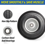 GICOOL 4.10/3.50-4" Flat Free Tire and Wheel, 10" Solid Tire with 5/8" Axle Bore Hole, 2.2" Offset Hub for Hand Truck Garden Wagon Cart Trolley Dolly Lawn Mover Replacement