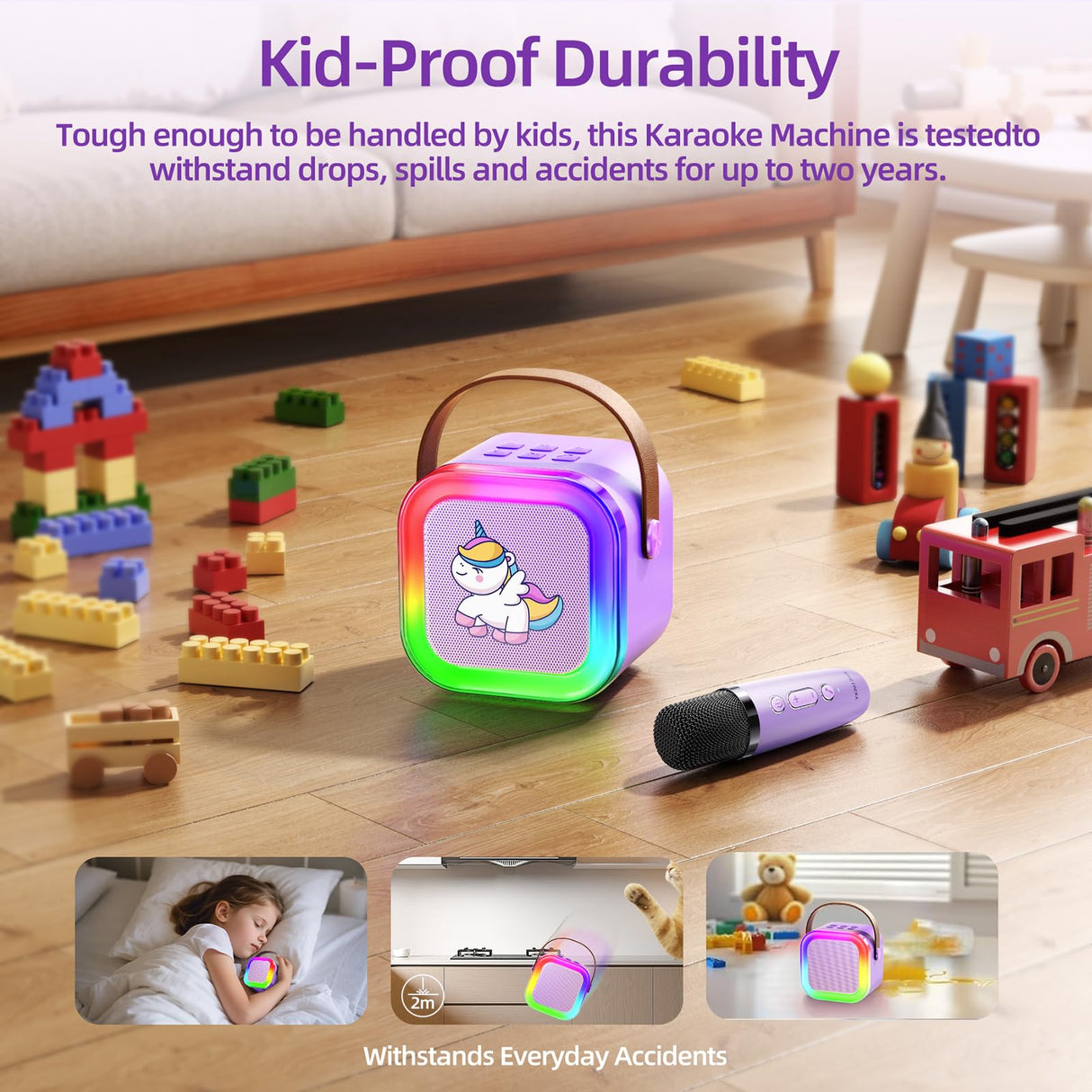 Kinglucky Mini Karaoke Machine for Kids & Girls Age 3–12, 2025 Top Christmas & Birthday Gift for 3–12 Year Old Girls, Kids' Personal Video Players Accessories with 2 Wireless Microphones – Purple