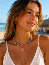 ALFISO Layered Necklaces for Women, Colorful Acrylic Beads & Heart Pendant