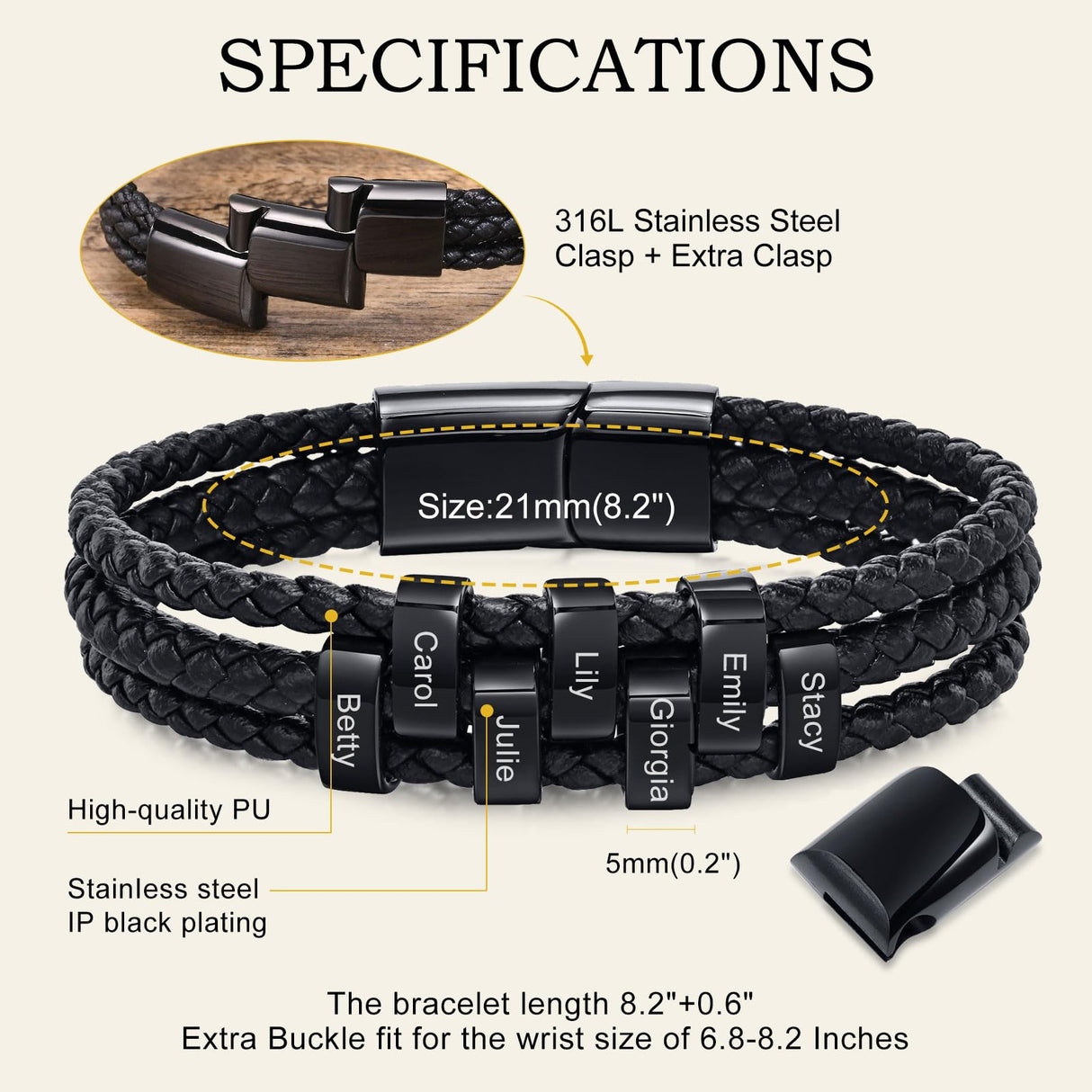 VNOX Personalized Name Dad Bracelet Giftsfor Men,Braid Leather Bracelets with 7 Custom Beads Name Bracelet for Husband Father Grandpa, Birthday Father's Day for Dad from Daughter Wife Son